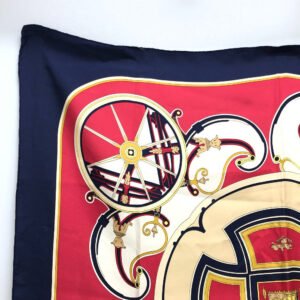 HERMES scarf silk Navy Carre90 George Washington's Carriage Women Used | AlmaBagz