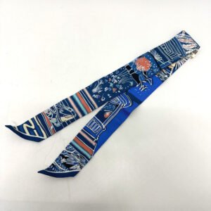 HERMES scarf silk blue RAYURES DETE Twilly Women Used | AlmaBagz