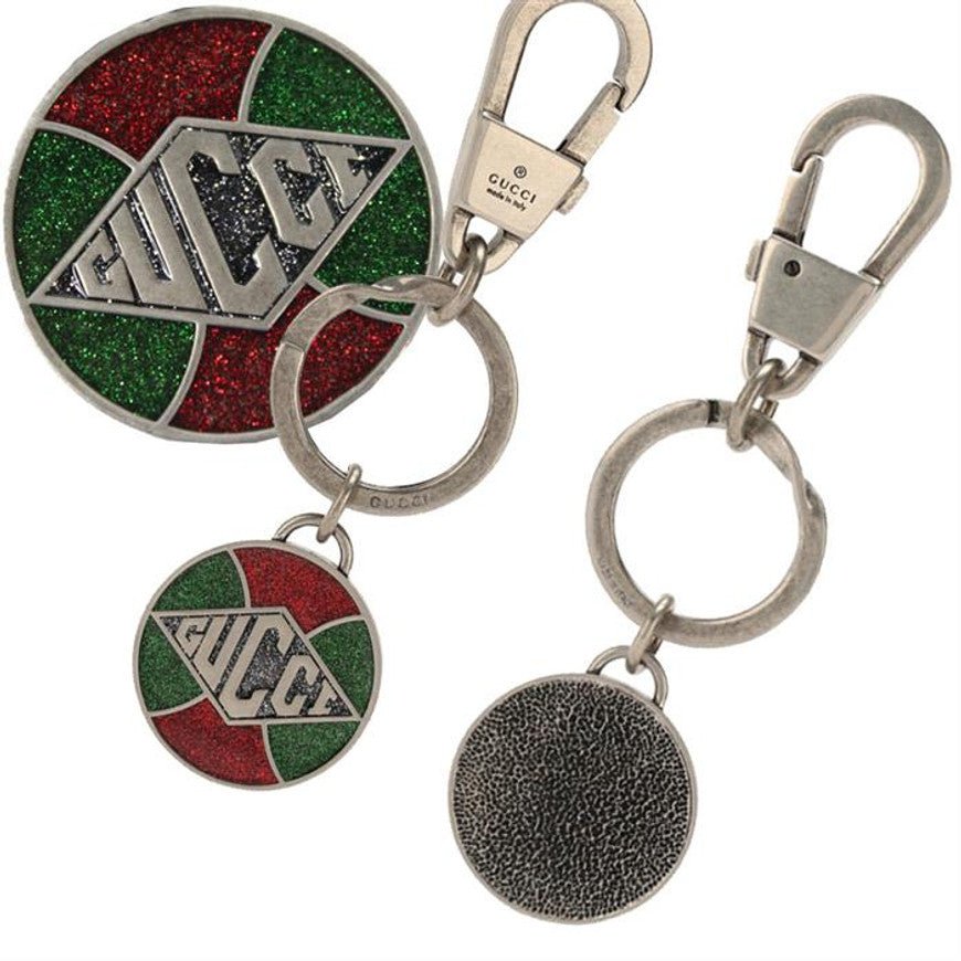 Gucci Green and Red Sparkle Keychain in Silver | AlmaBagz