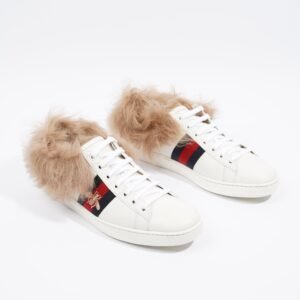 Gucci Ace Bee Fur White / Green / Red Leather EU 38.5 UK 5.5 | AlmaBagz
