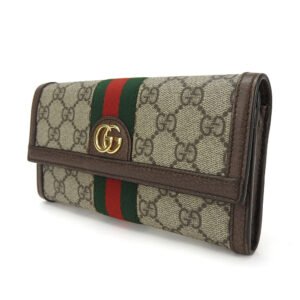 GUCCI Long Wallet Purse 523153 GG Supreme canvas, leather beige Off deer unisex(Unisex) Used | AlmaBagz