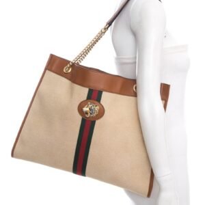 Gucci Tan Rajah Canvas Tiger Head Detail Tote | AlmaBagz