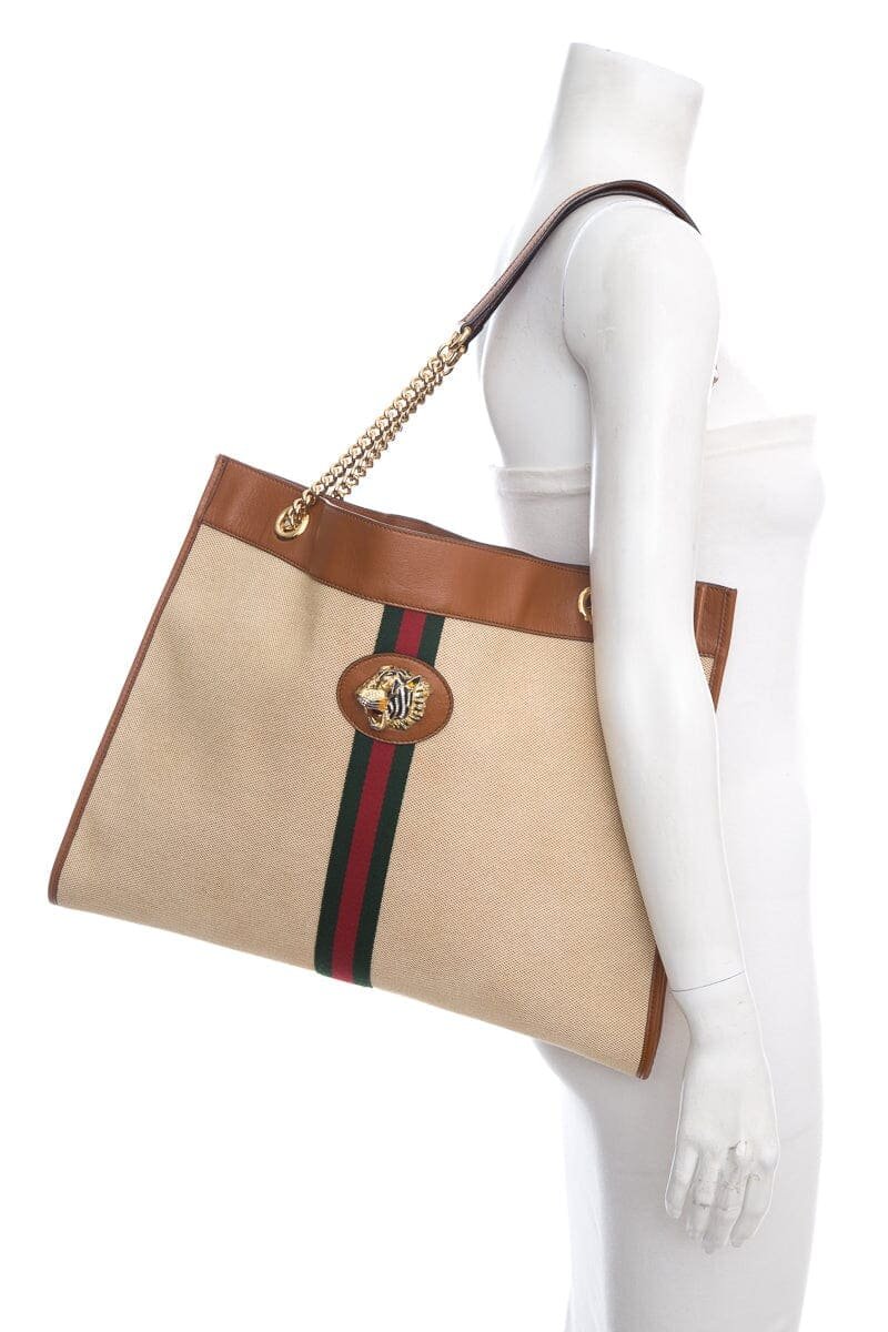 Gucci Tan Rajah Canvas Tiger Head Detail Tote | AlmaBagz