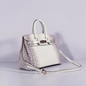 Hermes Birkin 30cm Crocodile Leather Bag With Strap Grey White Gold | AlmaBagz