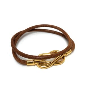 HERMES Necklace Metal, Leather Brown Atame Gold Plated Choker Women Used | AlmaBagz