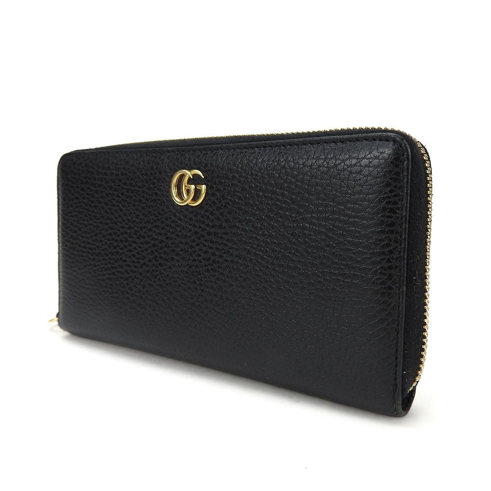 GUCCI Long Wallet Purse 456117 leather black GG Marmont Women Used | AlmaBagz