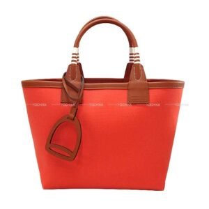 HERMES Handbag Steeple 25 Rose Texese/Cuivre Toile Militaire/Veau Swift Silver HW Stamp | AlmaBagz