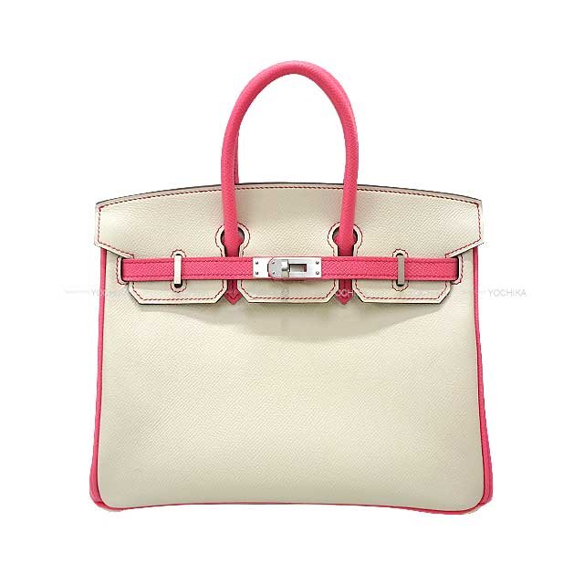 HERMES Handbag Birkin25 Personal order with initials engraved Craie/Rose Azalee Veau Epsom Mat Silver HW Stamp | AlmaBagz