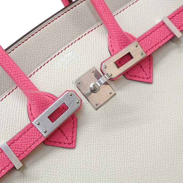 HERMES Handbag Birkin25 Personal order with initials engraved Craie/Rose Azalee Veau Epsom Mat Silver HW Stamp | AlmaBagz - Image 9