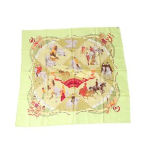 HERMES scarf silk Yellowish green Stall Chantilly Castle Horse Museum Carre90 Women Used | AlmaBagz