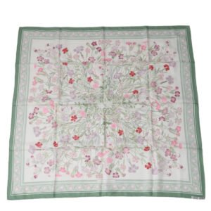 HERMES scarf silk green scarf flour wild carnations and dianthus Women Used | AlmaBagz