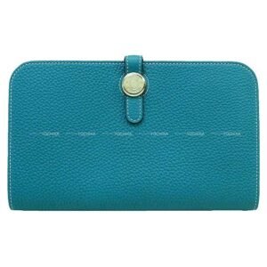 HERMES long wallet Dogon GM Bleu Jean Veau Togo Silver HW Stamp □O | AlmaBagz