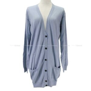 HERMES Cardigan Ladies Long Vneck Embroidery Bleugray Cashmere50% / Silk50% 38 | AlmaBagz