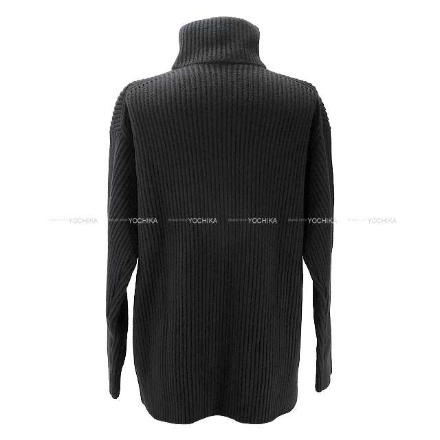 HERMES Knit Ladies Blouson H logo pocket over knit zip up Noir (Black) Wool/Lambskin 36 Silver | AlmaBagz - Image 3