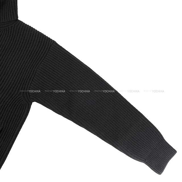 HERMES Knit Ladies Blouson H logo pocket over knit zip up Noir (Black) Wool/Lambskin 36 Silver | AlmaBagz - Image 4