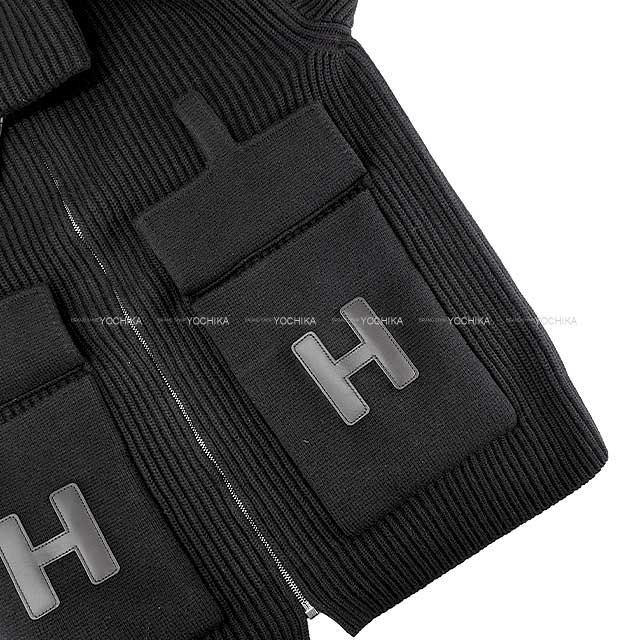 HERMES Knit Ladies Blouson H logo pocket over knit zip up Noir (Black) Wool/Lambskin 36 Silver | AlmaBagz - Image 5