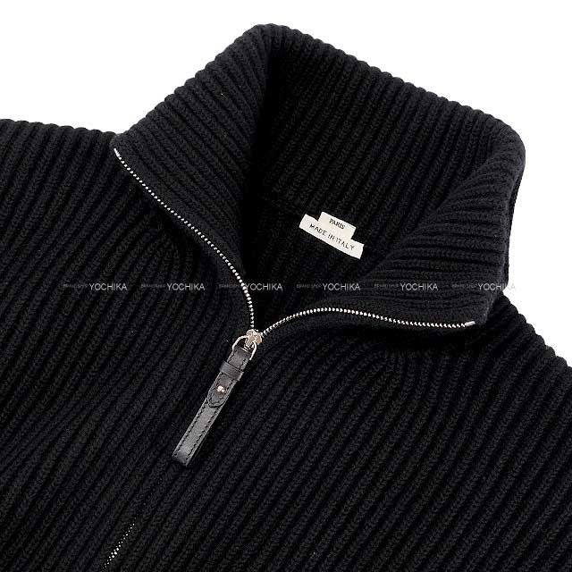 HERMES Knit Ladies Blouson H logo pocket over knit zip up Noir (Black) Wool/Lambskin 36 Silver | AlmaBagz - Image 9