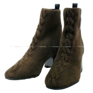 HERMES boots Short Boots Volver 60 Chestnut/Black Chenille knit/Calfskin ＃36 | AlmaBagz