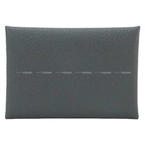 HERMES card holder Calvi Verso Gris Misty/Noir (Black) Chevre Myzore Silver HW Stamp | AlmaBagz