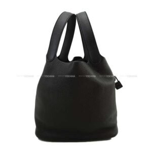 HERMES Handbag Picotin Lock 22 MM Monochrome SO Black Noir (Black) Taurillon Clemence Mat black hardware Stamp | AlmaBagz