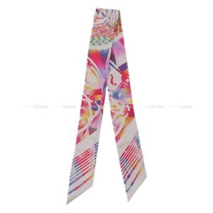 HERMES scarf Twilly Kyoto Marble Ex-Libris Rose/Blanc (White)/Blue Silk100% | AlmaBagz