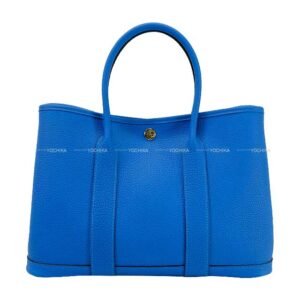 HERMES tote bag Garden Party 30 TPM All Leather Bleu Hydra Veau Negonda Silver HW Stamp | AlmaBagz