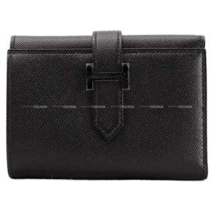 HERMES Tri-fold wallet Bearn Combine SO BLACK Monochrome Noir (Black) Veau madame Black HW Stamp | AlmaBagz