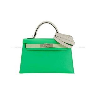 HERMES Shoulder bag Kelly mini 2 Kelly20 Tricolore Vert comics/Vert Fizz/Gris Perle Veau Epsom Silver HW Stamp | AlmaBagz