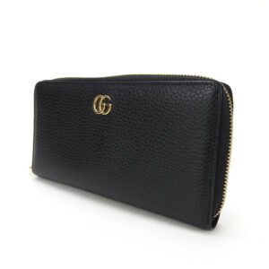 GUCCI Long Wallet Purse 456117 leather black GG Marmont Zip Around Women Used | AlmaBagz