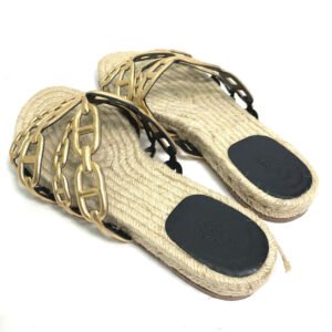 HERMES Sandals leather gold flat Chene Dunkle Ancone Women 36 Used | AlmaBagz