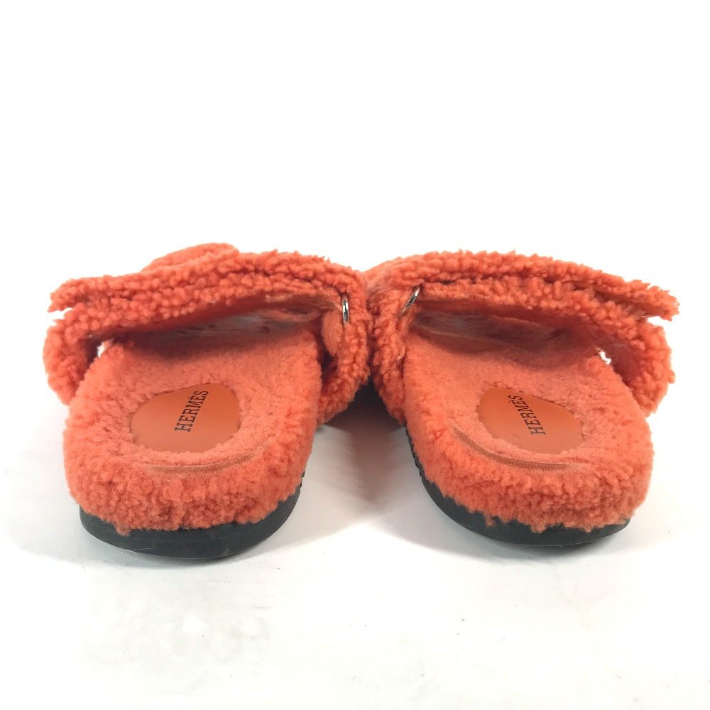 HERMES Sandals Sheepskin, Mouton Orange Fluffy H logo shoes flats Sandals "Chypre" Women 36 Used | AlmaBagz