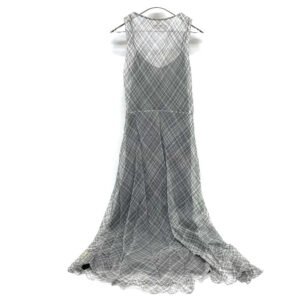 HERMES dress silk gray Madras ROBE ENCOLURE VOILE COTON SOIE MADRAS 38 | AlmaBagz