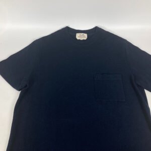 HERMES Short sleeve T-shirt cotton Navy pocket logo mens M Used | AlmaBagz