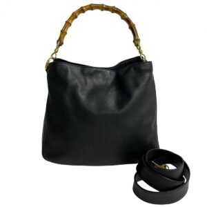 GUCCI Shoulder Bag leather black Bamboo | AlmaBagz