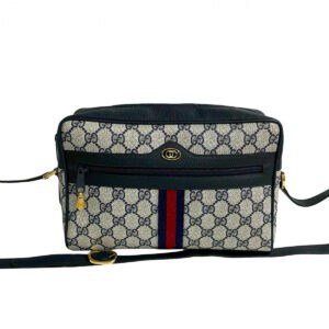 GUCCI Shoulder Bag leather Navy Sherry line | AlmaBagz