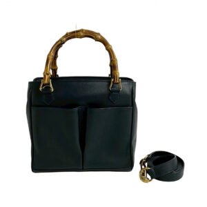 GUCCI Handbag leather Navy Bamboo | AlmaBagz