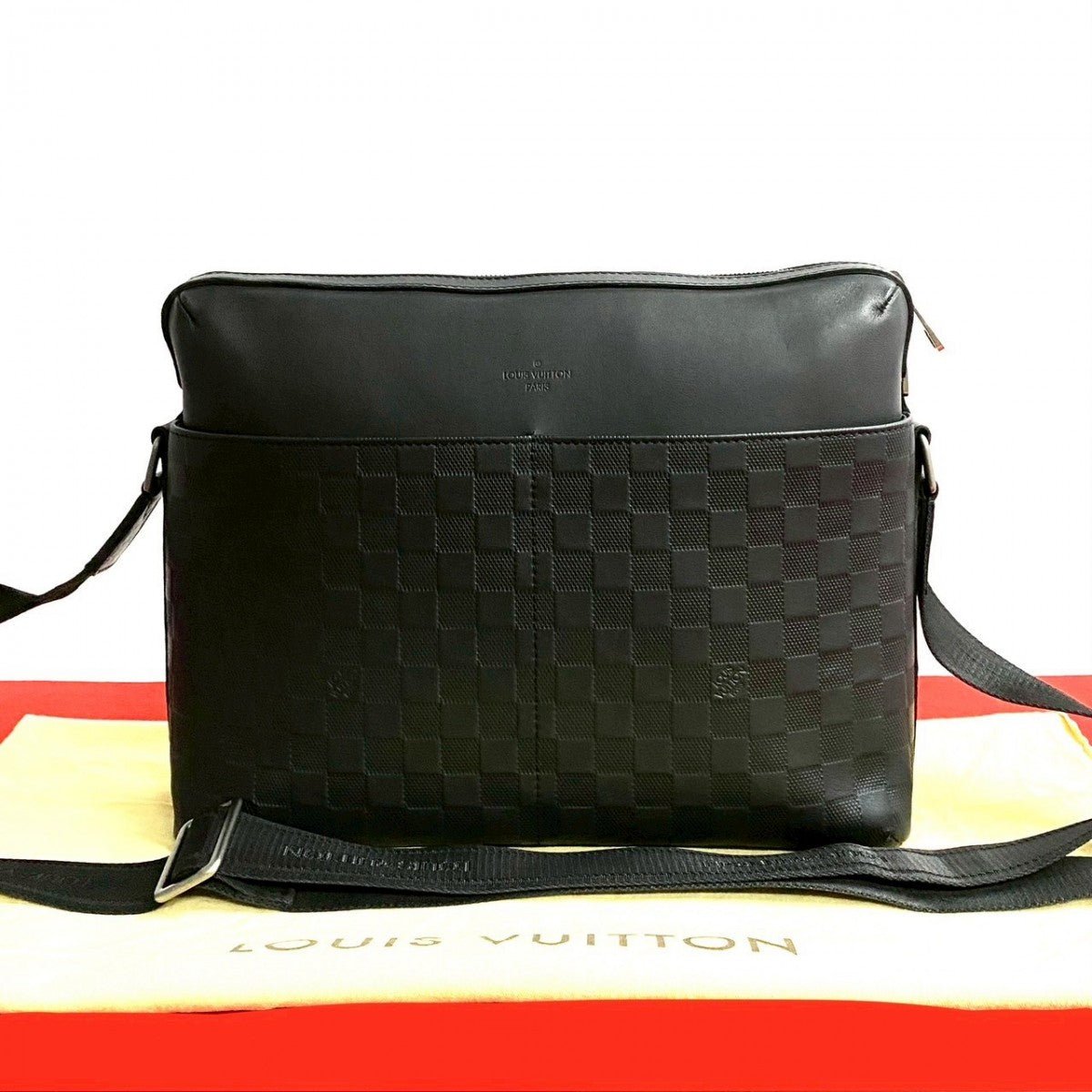 LOUIS VUITTON Shoulder Bag leather black Damier Anfini Calypso MM | AlmaBagz - Image 10
