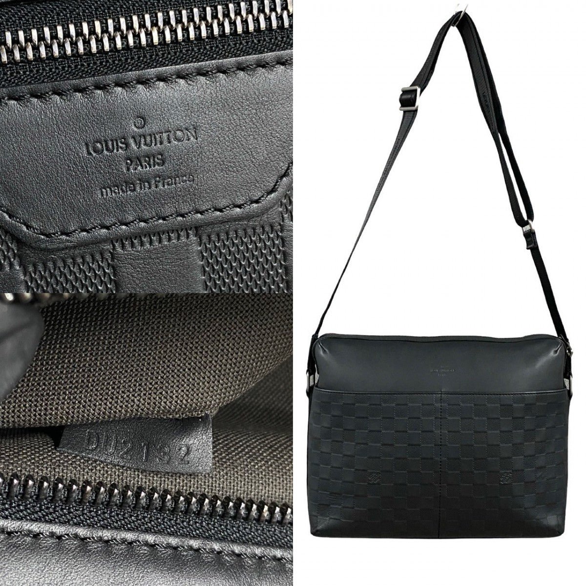 LOUIS VUITTON Shoulder Bag leather black Damier Anfini Calypso MM | AlmaBagz - Image 3