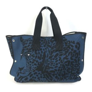 HERMES Tote Bag canvas Navy Shoulder Bag Shoulder Bag Leopard leopard leopard | AlmaBagz