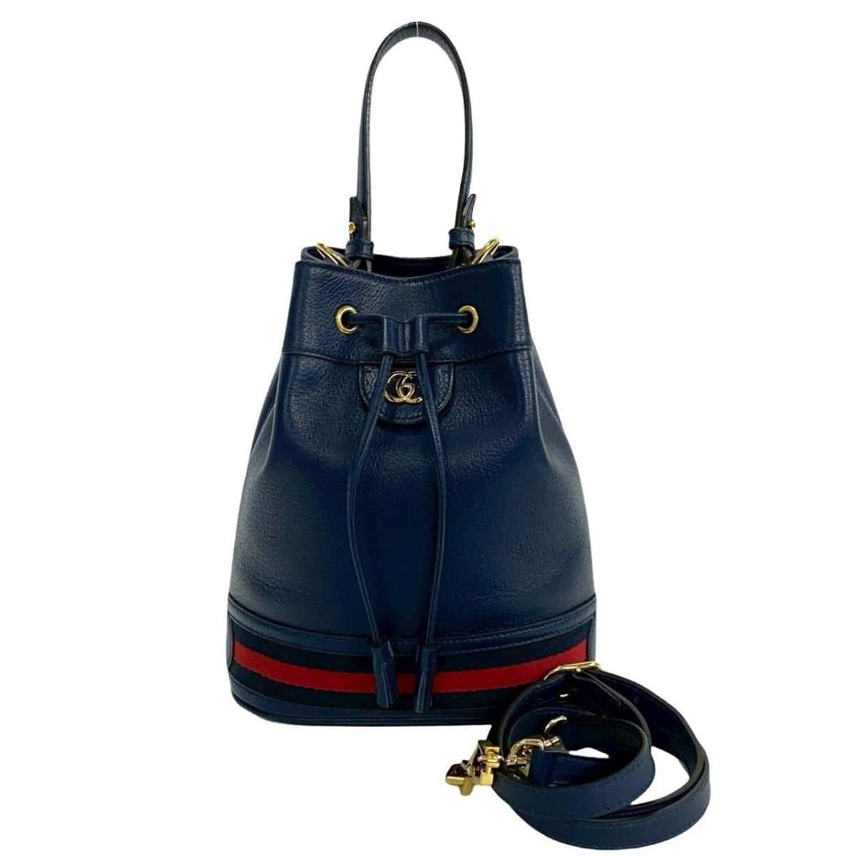 GUCCI Shoulder Bag leather Navy Off Deer Small Bucket Bag | AlmaBagz