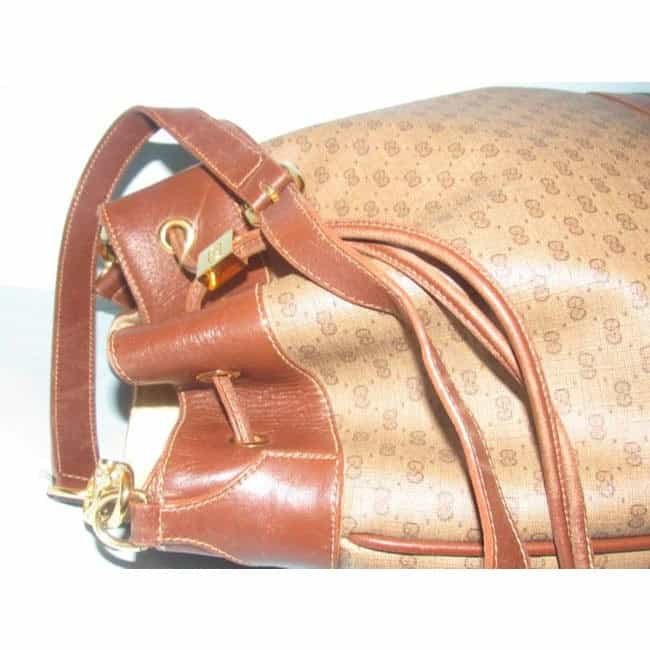 Gucci Brown Micro Guccissima Print Leather Bucket Bag w Red/Green Sttripe | AlmaBagz