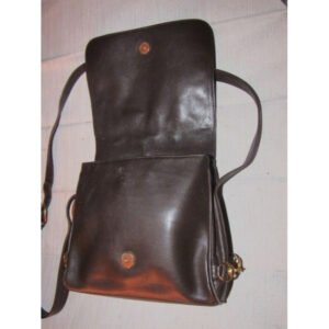 Gucci Vintage Brown Leather With Gold Equestrian Accents Cross Body Bag | AlmaBagz