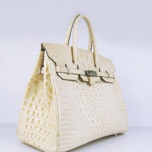 Hermes Birkin 35cm Crocodile Head Veins Handbags Beige Silver | AlmaBagz