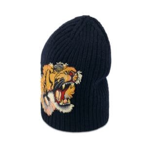 Gucci Tiger Embroidered Wool Hat in Midnight Blue | AlmaBagz