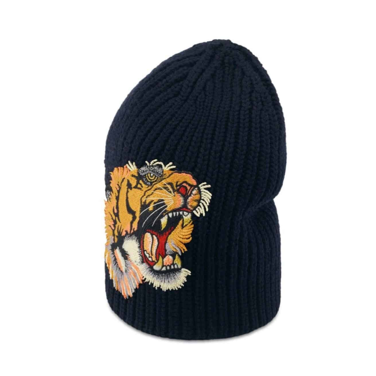 Gucci Tiger Embroidered Wool Hat in Midnight Blue | AlmaBagz