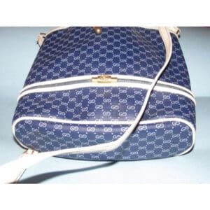 Gucci White Micro Guccissima Print on Blue Leather Bucket Bag w Nautical Look | AlmaBagz