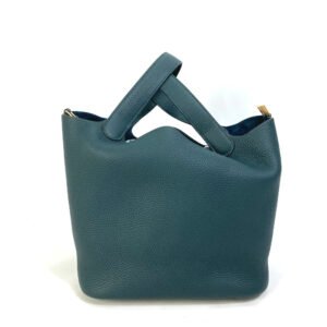 HERMES Handbag Taurillon Clemence Green x Blue type Pico Tan Lock MM Women Used | AlmaBagz