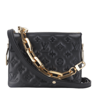 LOUIS VUITTON COUSSIN BB NOIR MONOGRAM EMBOSSED PUFFY LAMBSKIN (M21259) GOLD HARDWARE WITH CHAIN, STRAP, DUST COVER AND BOX | AlmaBagz