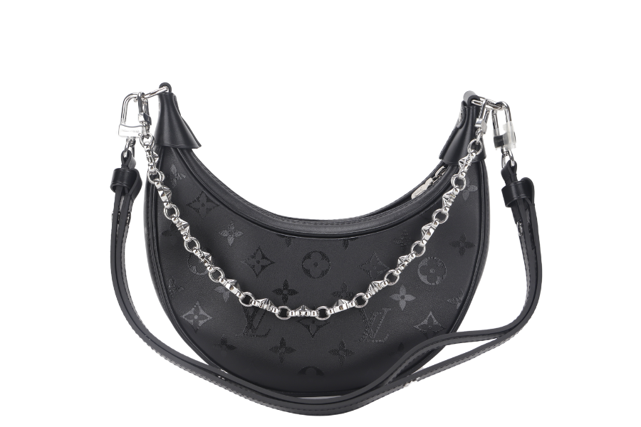 LOUIS VUITTON LOOP BLACK MONOGRAM SILKSCREEN PRINT (M11267) CALFSKIN SILVER HARDWARE WITH CHAIN , LEATHER STRAP, DUST COVER AND BOX | AlmaBagz