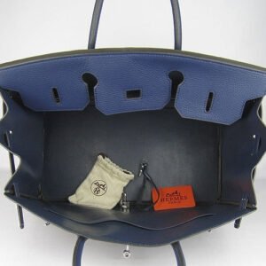 Hermes Birkin 35cm Togo Leather Handbags 6099 Dark Blue Silver | AlmaBagz